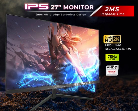 TRILLION-X LCD 27 DX270A1 Monitor - 75Hz/165Hz - Full HD - Ultra Slim Design - Ideaal voor Werk en Gaming