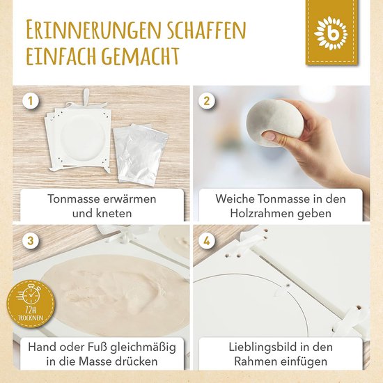 Afdrukplaatje complete set, gipsafdruk baby hand en voet | 3D fotolijst | baby afdrukset | Gibsafdrukset baby hand en voet | Afbeeldingen set met frame | Gib-afdrukset handen | Voetafdruk baby — afbeelding 4