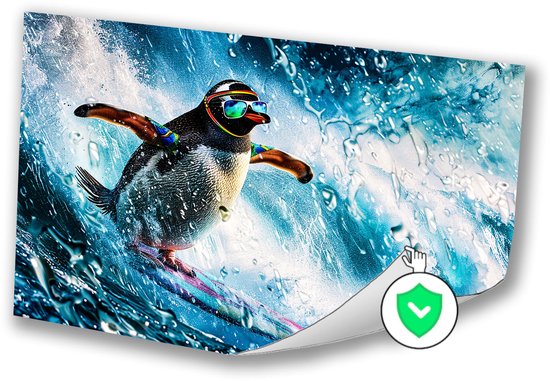 Surrealistische pinguïn op surfplank - Penguin posters - Tuinschilderij Surrealistische pinguïn op surfplank - Penguin posters - Tuinschilderij