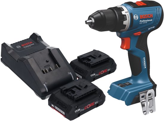 Bosch Professional 18V System accuschroefboormachine GSR 18V-65 (borstelloze motor, koplengte 166, incl. 2 x GBA 4.0Ah-accu's, 82AC, L-Case