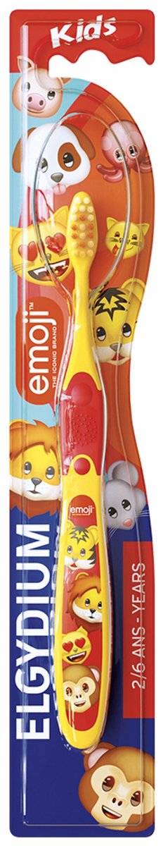 Goedkoopste Elgydium Zachte Tandenborstel Voor Kinderen 2/6 Jaar Emoji (Kleur Geel en rood