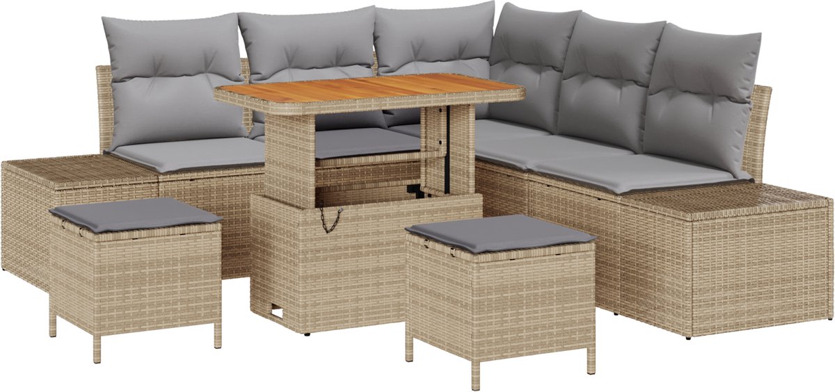 vidaXL - Tuinbank - Set - met - kussen - met - opslag - 8 - pcs - Beige - Poly - rattan