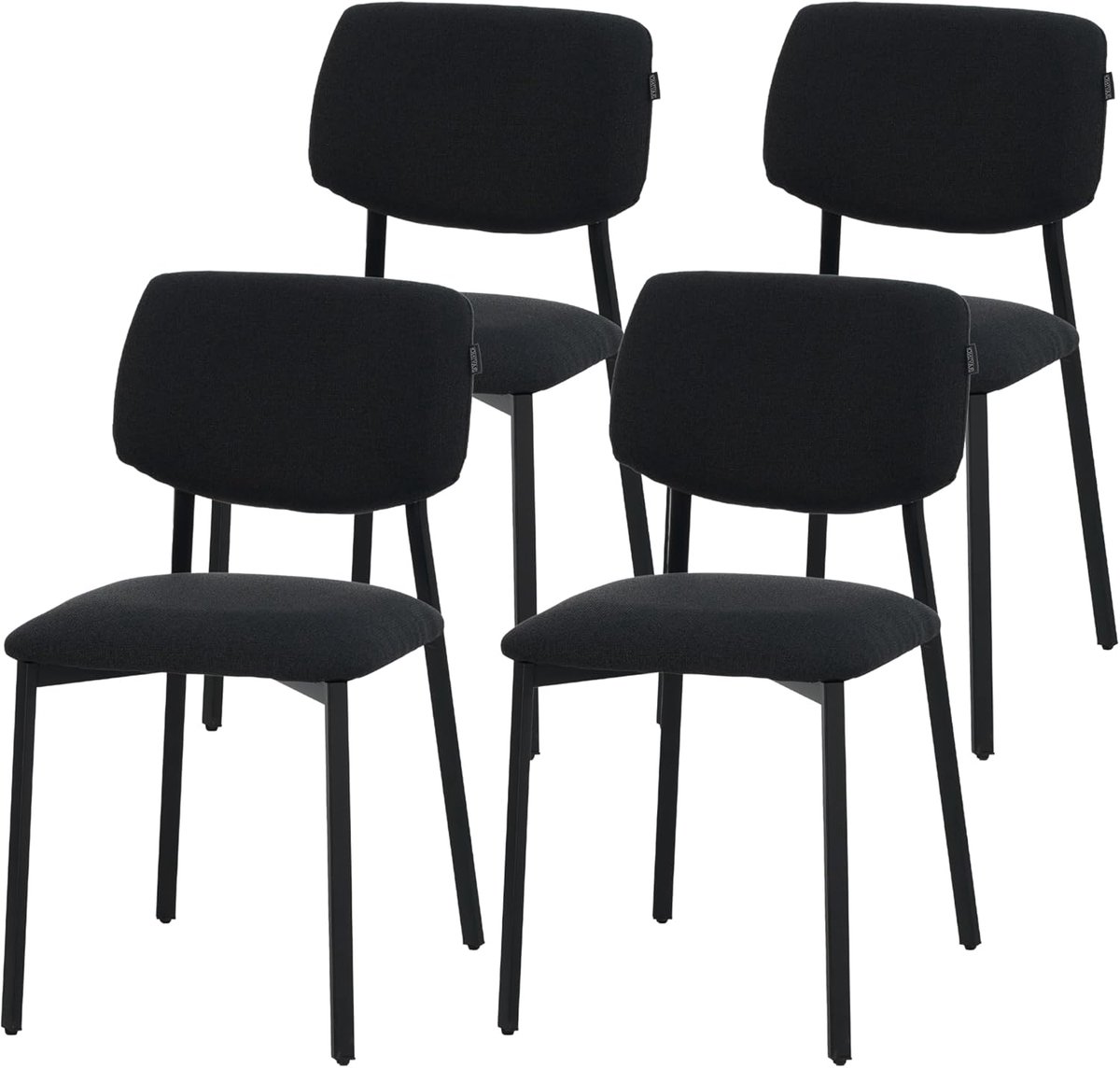 Albatros Ravino designstoel A21 – Set van 4 eetkamerstoelen met stoffen bekleding, moderne keukenstoel met rugleuning, eetkamerstoel & eettafel – Zwart