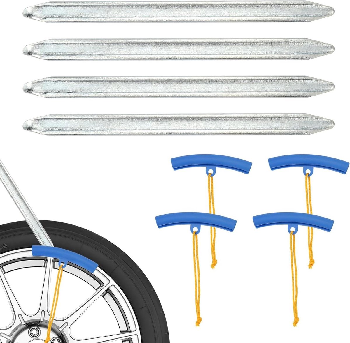 Set van 4 Banden Montageijzer 30 cm Bandenlichter met 4 Velgbeschermers - Banden Montage Hulpmiddel voor Motorfiets, Fiets en Auto