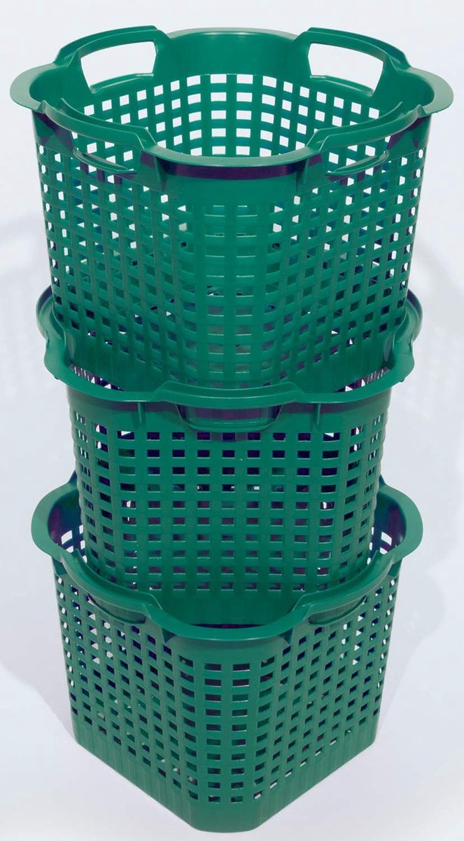3x tuinmand groen 25 L oogstmand 40cm draaibare stapelmand bladmand kunststof mand multifunctionele mand opbergmand fruitmand aardappelmand