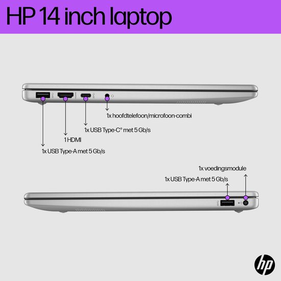 HP Laptop 14-em0015nd AMD Ryzen™ 5 7520U 35,6 cm (14") Full HD 8 GB LPDDR5-SDRAM 512 GB SSD Wi-Fi 6 (802.11ax) Windows 11 Home Zilver