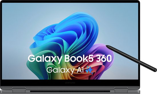 Samsung Galaxy Book5 360 Intel Core Ultra 7 256V Laptop 39,6 cm (15.6") Touchscreen Full HD 16 GB LPDDR5x-SDRAM 512 GB SSD Wi-Fi 7 (802.11be) Windows 11 Home Grijs
