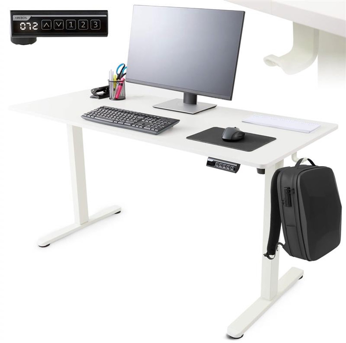 AREBOS in hoogte verstelbaar elektrisch bureau 140 x 60 cm met geheugenfunctie