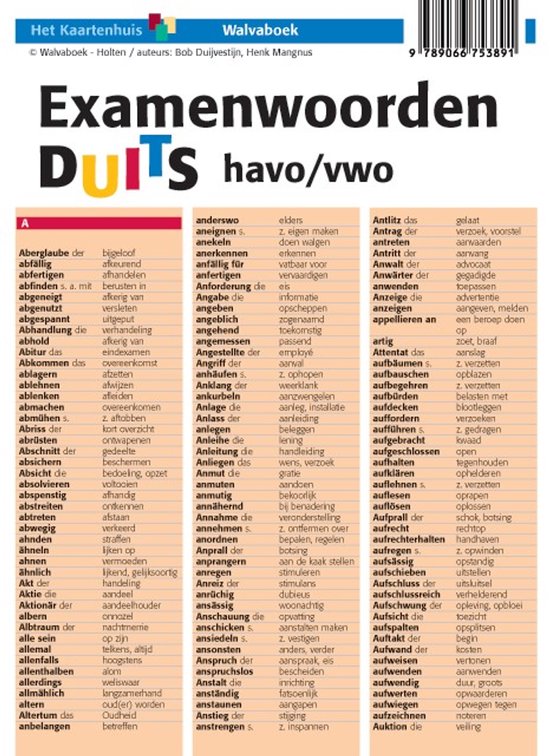 Boekomslag Examenwoorden Duits havo/vwo van Walvaboek met een woordenlijst