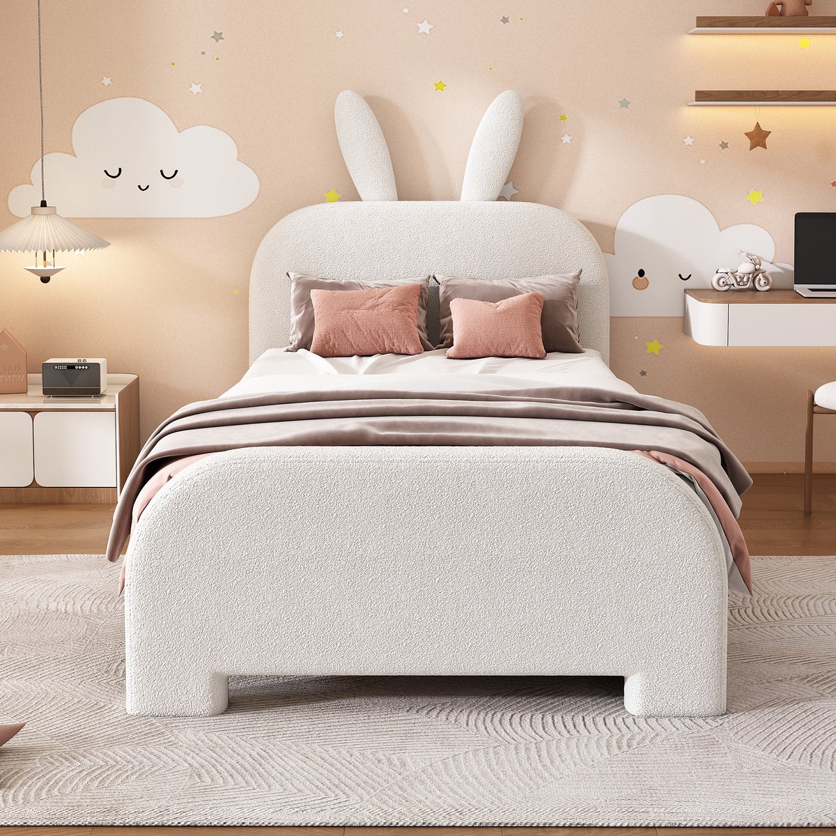 SINGULARITY Kinderbed-90*200 cm-Cartoon-haas-vorm-twee laden-Wit-Geen matras