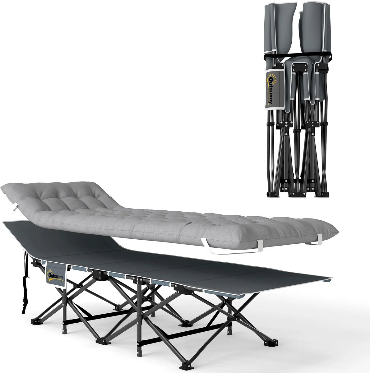 Veldbed - Kampeerbed - Vouwbed - Ligbed - Stretcher- Campingbedje - Opvouwbaar - 1 Persoons - Lichtgrijs