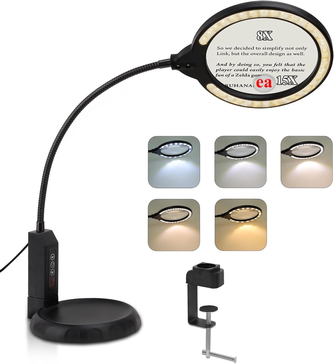 Vergrootglas met licht en standaard - 15x en 8x vergroting - ideaal voor hobby's - 1 stuk