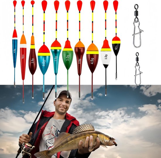 JIYIN 10 stuks drijvers vissen, dobbers vissen hengeldobbers bobbers vissen forel dobbers hengelstoppers visaccessoires en drijverset voor verschillende vissoorten