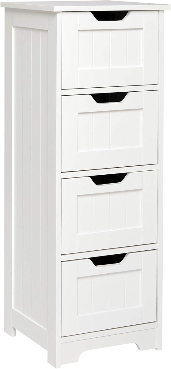 Slimme badkamerkast - smalle commode met schuifladen - 1 stuk - wit - hout - 30 x 30 x 82 cm