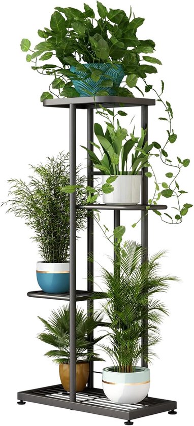 DAWNYIELD Metal Plant Stand, 5 Levels, Modern Flower Pot Holder with Steel Frame, Storage Rack for Indoor and Outdoor Use, Work Room, Home Organizer, Rack for Bathroom, Kitchen, Black