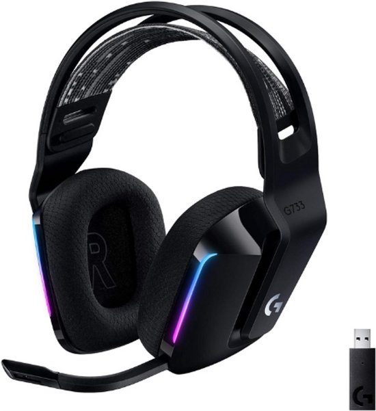 Foto: Wireless gaming headset met verende hoofdband lightsync rgb blue voice microfoontechnologie pro g audiodrivers zwart