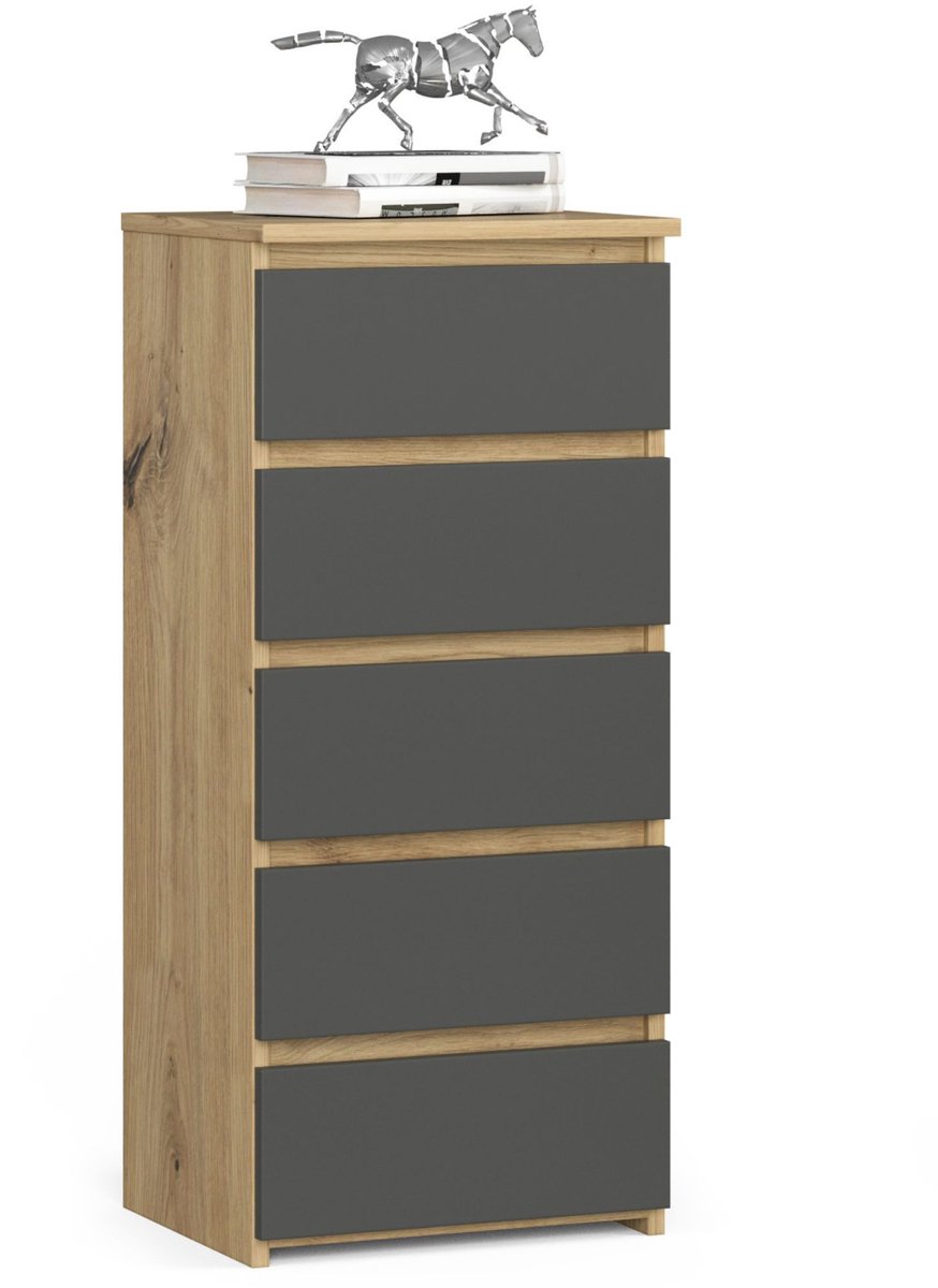 Ladekast CL5 met 5 Lades / AKORD Furniture Factory / Artisan Eik - Grafietgrijs / 40 x 92 x 35 cm