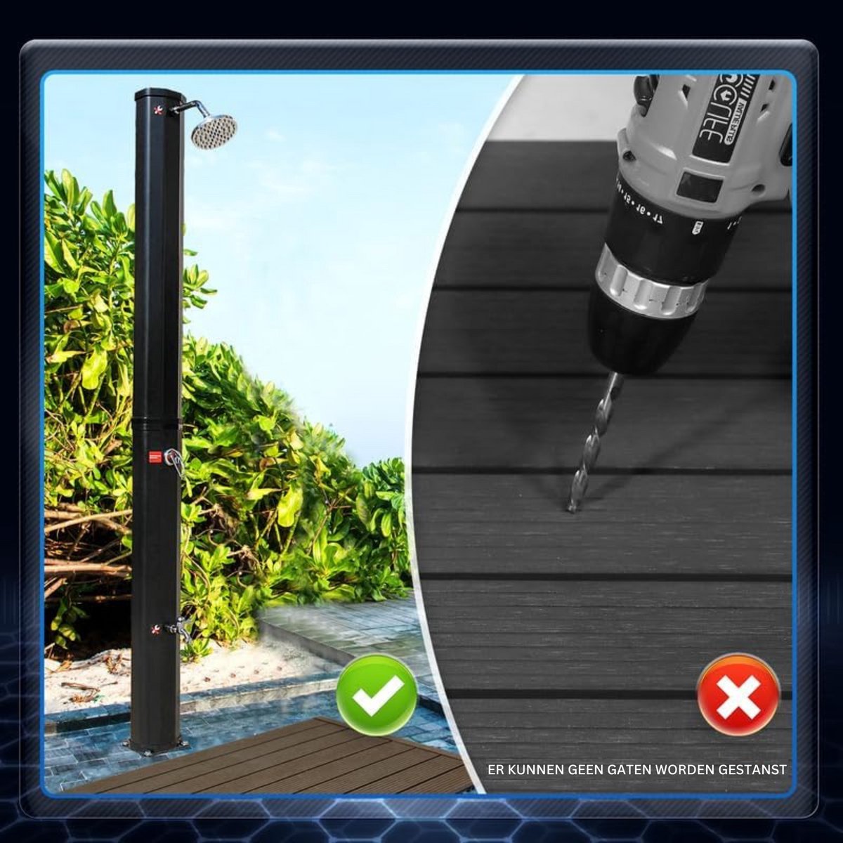 CCLIFE solar douche 60L - zonneverwarming, WPC-bodemplaat, draaibare kop thumbnail 6