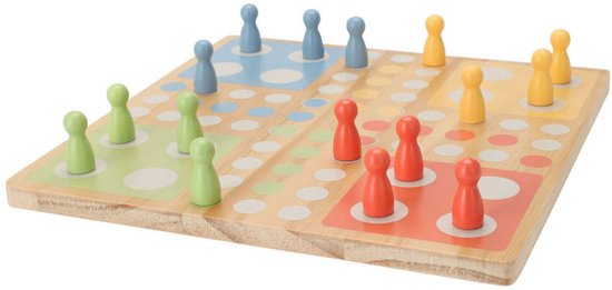 Houten bordspel Ludo klassiek gezelschapsspel voor kinderen en volwassenen.