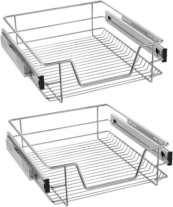 NAIZY 2x Telescopische Lade 50cm Breed Toepasbare Keukenlade Zilveren Keukenplank Gemaakt van Massief Roestvrij Staal Keukenkast Uittrekbare Keukenkast (Werkelijke Breedte 47cm, 2 Stuks)