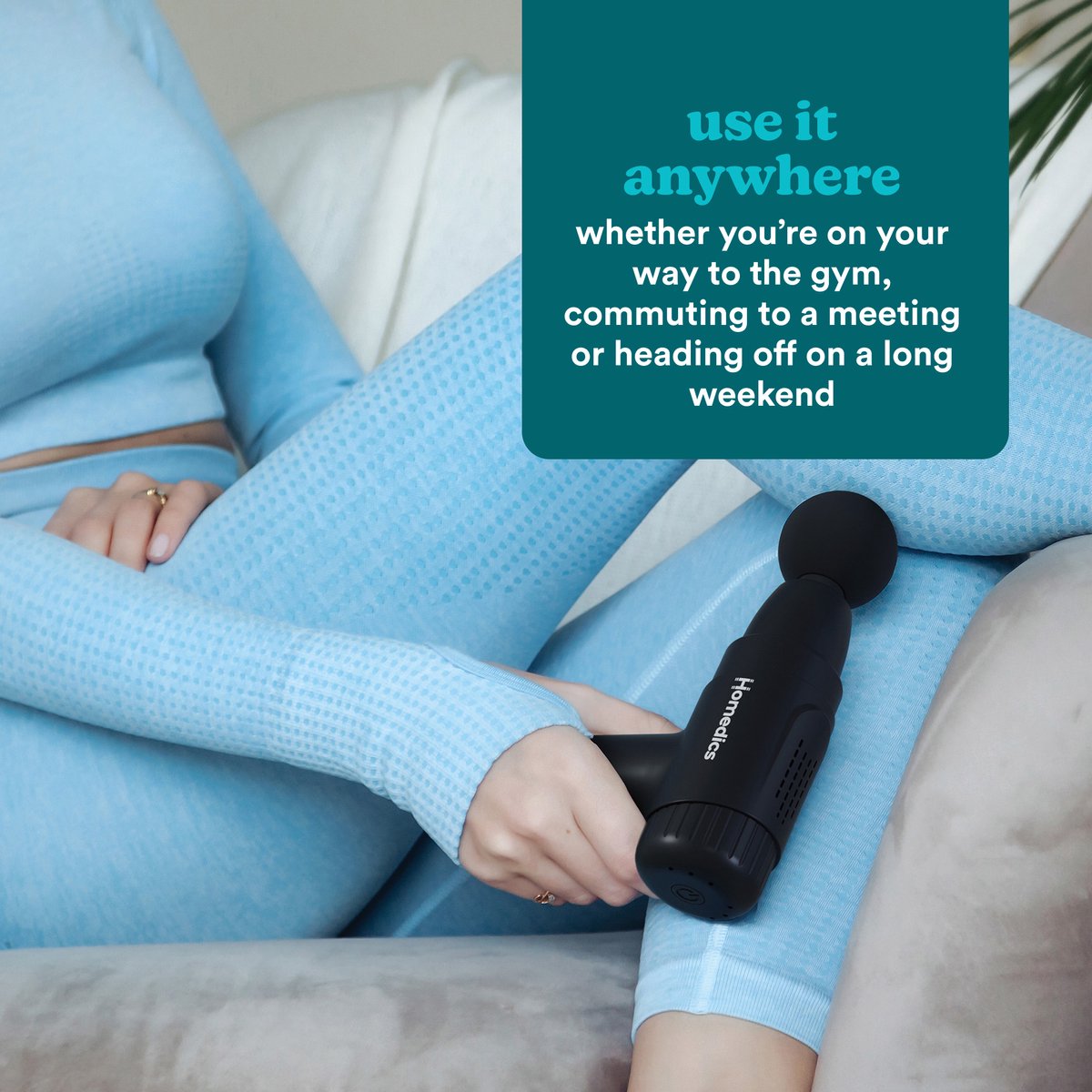 Afbeelding 3 van HoMedics Novo Draadloze Mini Massage Gun - Lichtgewicht Design - 6 intensiteitsinstellingen - 1400 tot 2800 RPM - 4 Opzetstukken - Tot 3 uur Gebruiksgemak - USB C - Massagegun Om Spierpijn Te Verlichten - PGM45BK