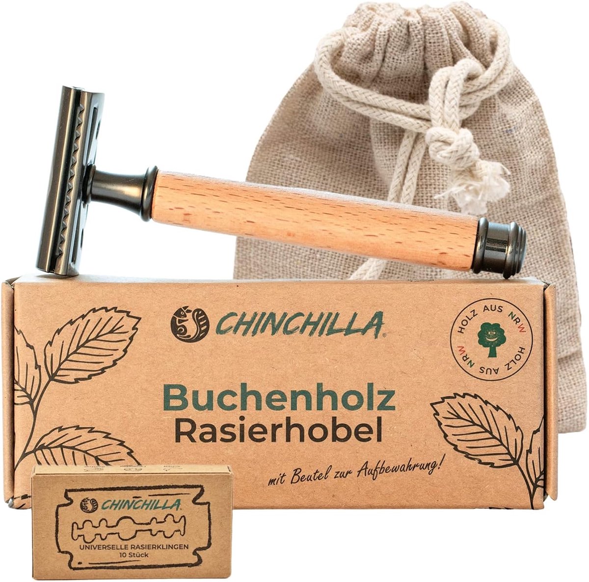 Beukenhout scheermes | duurzaam nat scheermes met 10 scheermesjes | voor mannen & vrouwen
