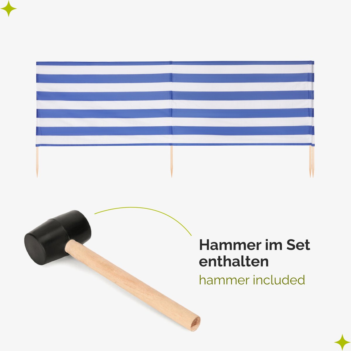 Garronda 4m Strand Windscherm Met Stokken - Windscherm Strand – Windscherm – Rubberen hamer – Strepen – GD-EX-Wb-4m