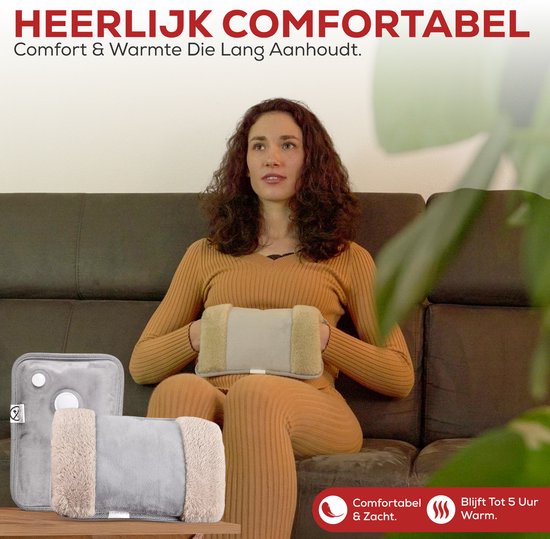 Luxema Elektrische Kruik - Met Handverwarmer - Warmtekussen - Warmwaterkruik - Draadloos - Buikverwarmer - Nekverwarmer - Rugverwarmer - Kruik voor in Bed - Grijs