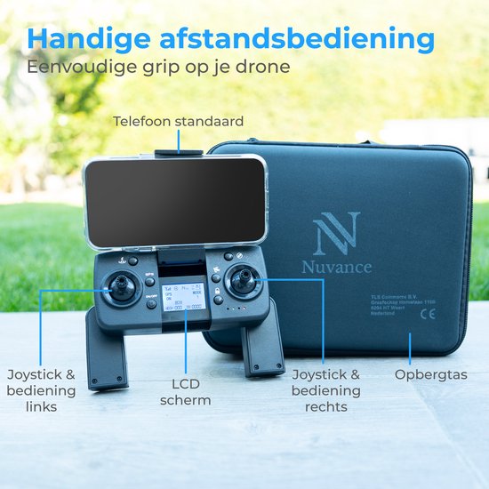 Nuvance - Drone met Camera en GPS - 1080p Mini Camera - voor Buiten en Binnen - inclusief Opbergtas en 2 Accu's - Mini Drone - Drone voor Kinderen en Volwassenen - Drones