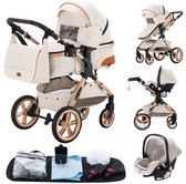 Rustive Luxe Multifunctionele 3-in-1 Kinderwagen - Inklapbaar - Kwalitatieve Buggy - Hoge Versie - Incl. Autostoel - Wit