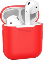 Case Geschikt voor AirPods Hoesje Hoes Siliconen Met Clip Cover - Hoesje Geschikt voor Apple Airpods 1/2 Siliconen Met Clip - Rood