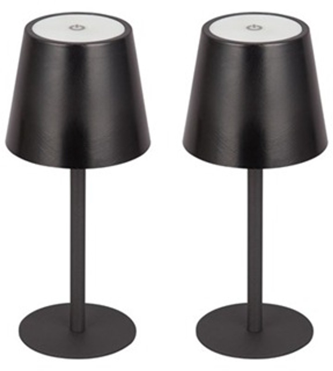 LED tafellamp set van 2, staal/kunststof, Ø 8.6 x 20 cm, USB-aansluiting, tiptoetsbediening, dimbaar, waterdicht, zwart
