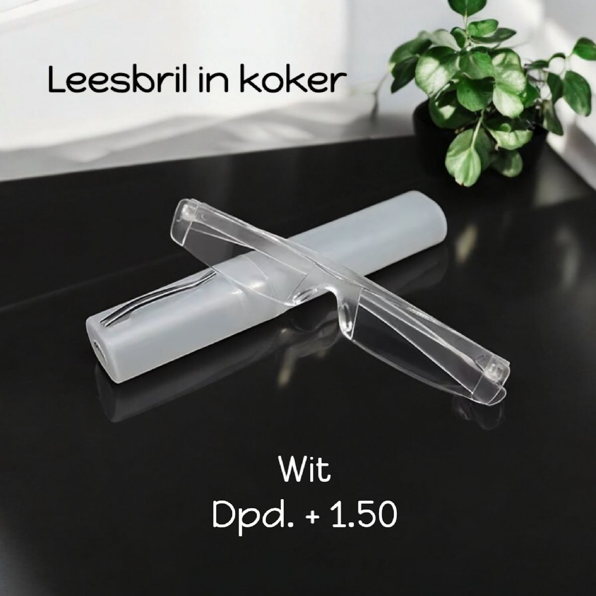 Het Appeltje Huiscollectie - Fashion Leesbril in meeneem +1.50 in koker - Kunststof Randloos Lichtgewicht - Wit - volwassenen jeugd - unisex - casual