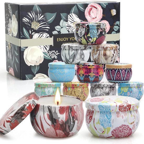 Geurkaarsen Cadeauset 12 Stuks - Luxe Aromatherapie Kaarsen met Natuurlijke Sojawas, Perfect voor Verjaardag, Kerst en Ontspanning