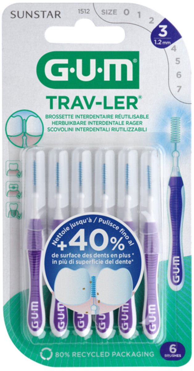GUM Trav-Ler Ragers Paars 1.2mm - 3 x 6 stuks - Voordeelverpakking