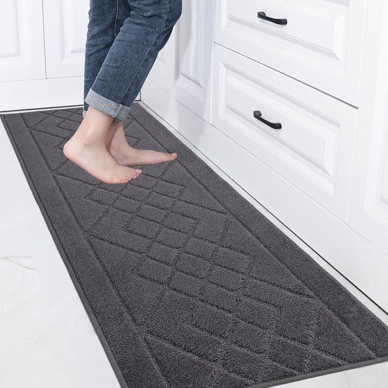 Tapis de cuisine 50 x 150 cm, tapis de cuisine antidérapant, absorbant et doux, lavable en machine, tapis de cuisine pour salle à manger, cuisine, évier et buanderie, gris foncé