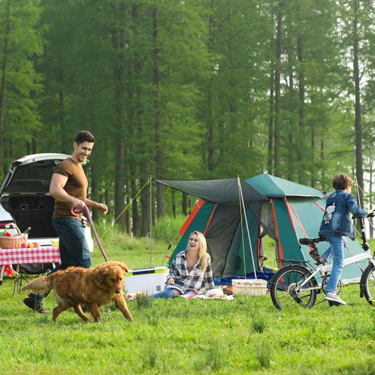 Automatische Pop-up Tent - Waterdicht Kampeertent voor 2-3-4 Personen –Camping Tent - 210x210x140cm - Outdoor Kampeer & Festival Tent–Ideaal voor Gezinscamping en Buitenactiviteiten-Snel Opzetbaar– Met Luifel & Draagtas – Groen – Lexorion – foto 2