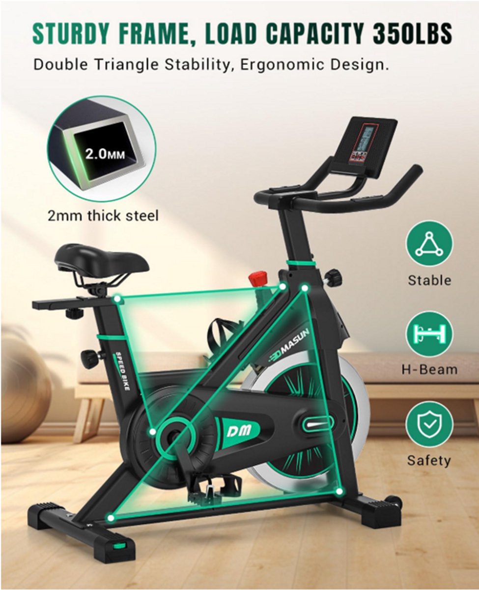 Afbeelding 2 van AtlasStrength Hometrainer - Fitness fiets - 8 weerstandsniveaus - Tablethouder - Transportwielen