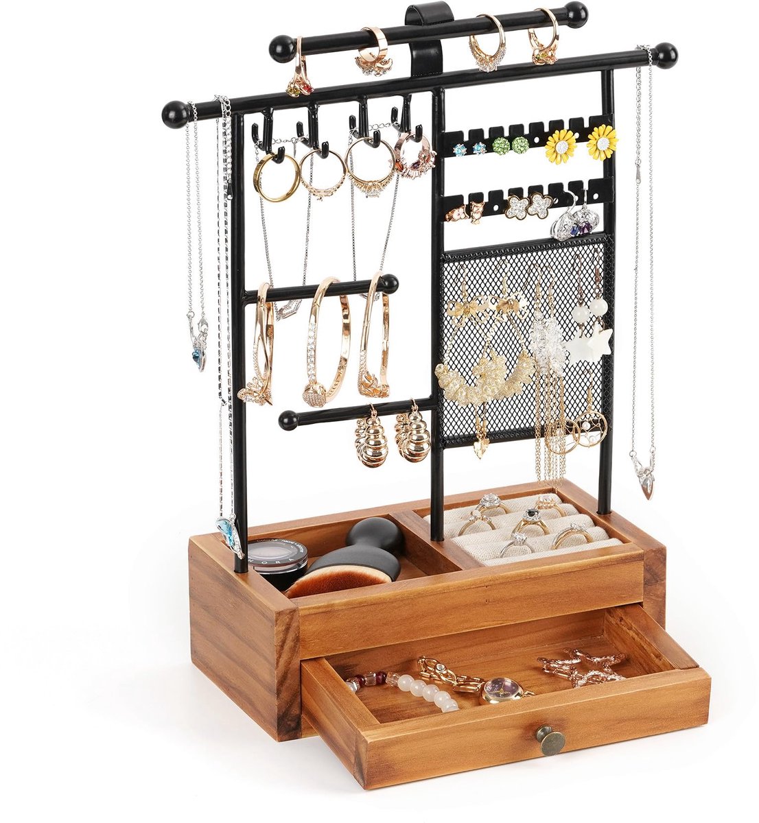 Ibenzoa® Robuuste Houten Sieradenstandaard met Inklapbare Lade - Perfect voor Organisatie