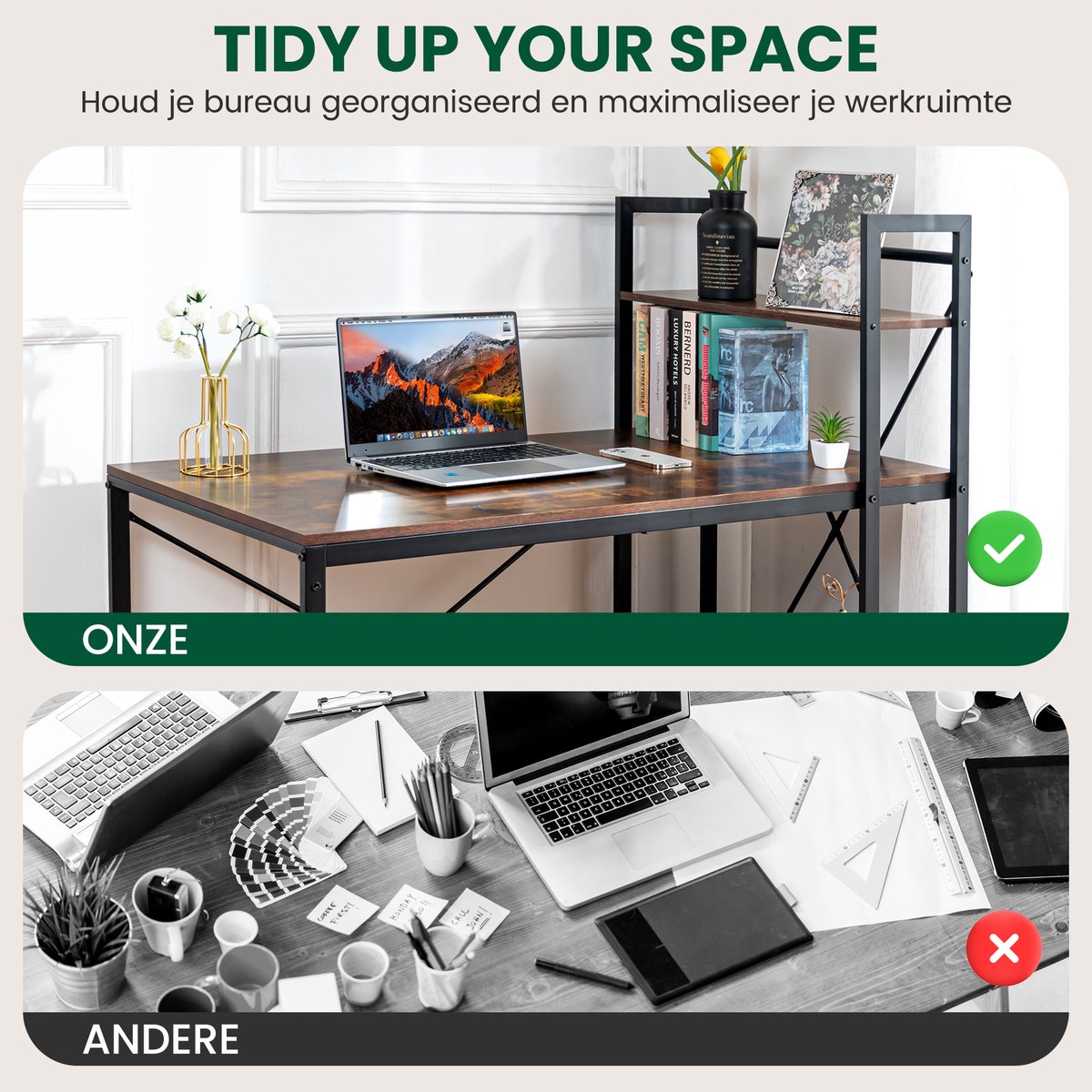 xDays Bureau - Computertafel met planken - Computerbureau - Industrieel Thuiskantoor /120