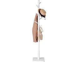 Coat Rack Clothes Rack Free Standing Tree Shape 8 Hooks for Jackets Hats Bags Entrance Hallway Rubber Wood Hooks and Handrail White RCR010W02