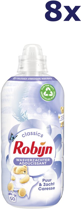 Robijn - Adoucissant liquide - Pure & Soft - Avec parfum floral rafraîchissant - 8 x 50 lavages - Pack économique