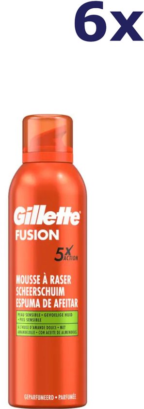 6x Gillette Fusion Crème à raser Peau sensible 250 ml