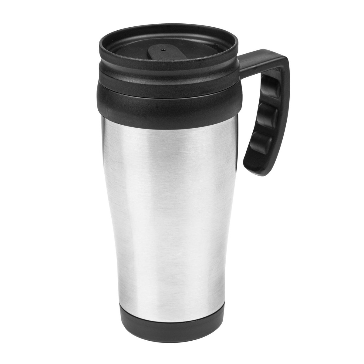 HI Thermosbeker/warmhoudbeker Koffie To Go - zilver/zwart - 450 ml - koffie/thee bekers - dubbelwandig
