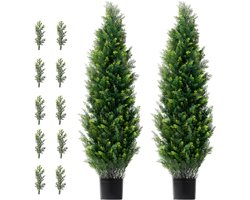 48 Inch Kunstmatige Vormboom Ceder, 2 St. Kunstmatige Groenblijvende Dennen Cipres Boom met Extra Bladeren en Pot. Uv-Beschermde Set voor Binnen- En Buitendecoratie.