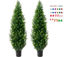 60” Kunstmatige Vormboom Ceder, 2 Stuks, Kunstmatige Groenblijvende Dennencypressboom met Extra Bladeren en Pot, Uv-Beschermde Kunstmatige Groene Plantenset.