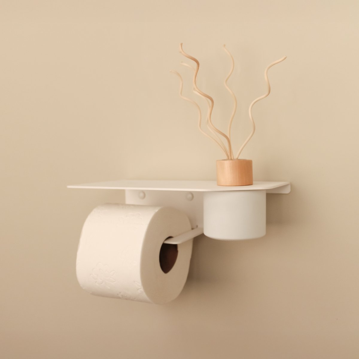By Bresi - WC Rolhouder Avola - Wit met diffuser - WC-rolhouder met plank - WC-rolhouder met planchet