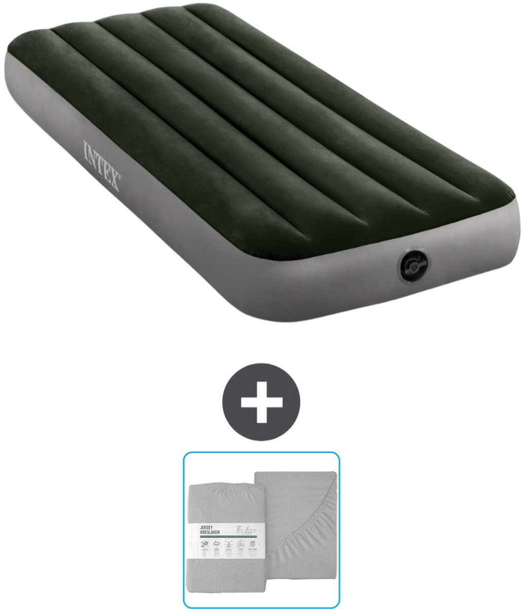 Intex Luchtbed - 1-Persoons - 76 x 191 x 25 cm - Groen - Inclusief en Hoeslaken