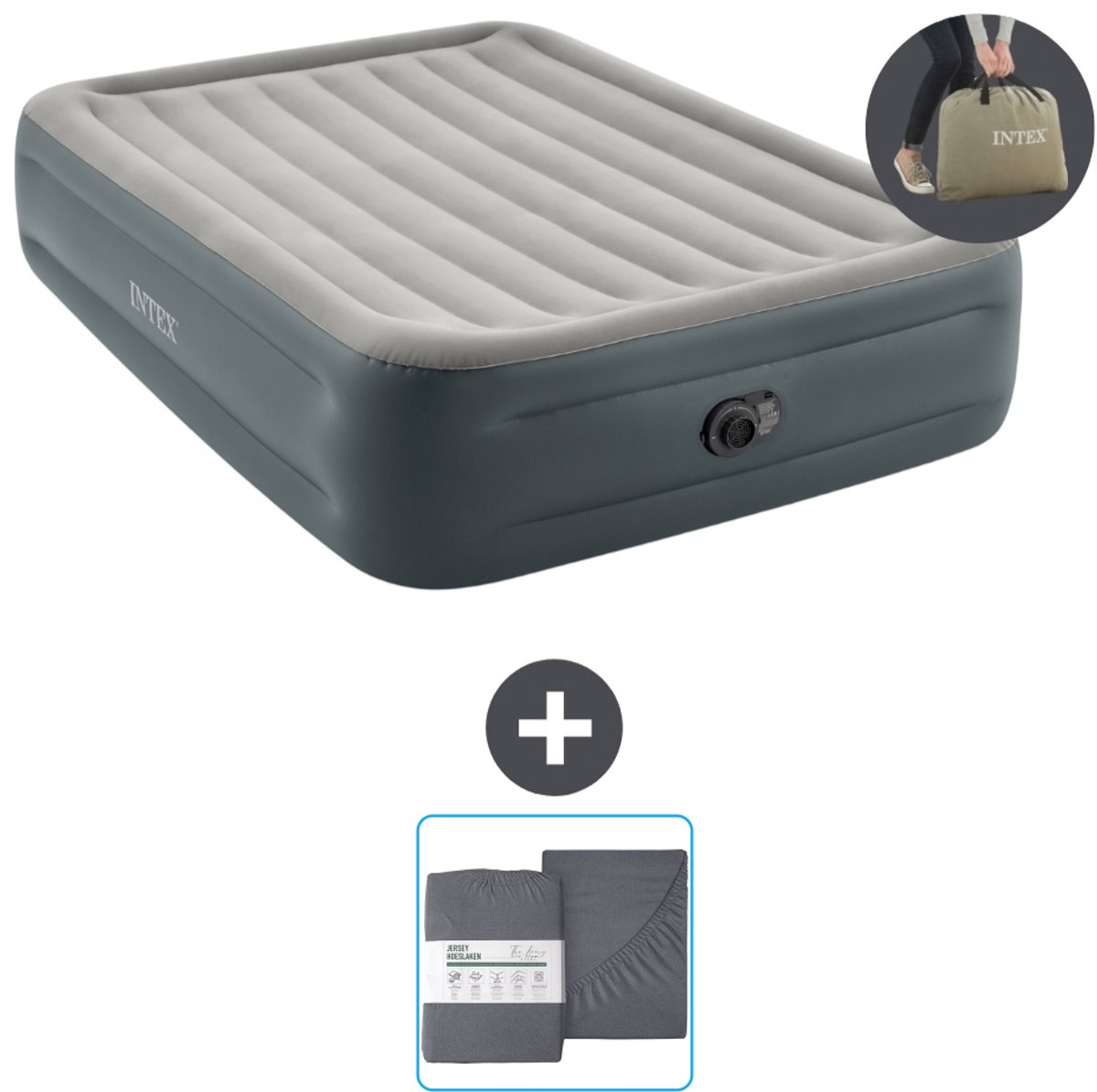 Intex Luchtbed - 2-Persoons - 152 x 203 x 46 cm - Grijs - Inclusief pomp en Hoeslaken