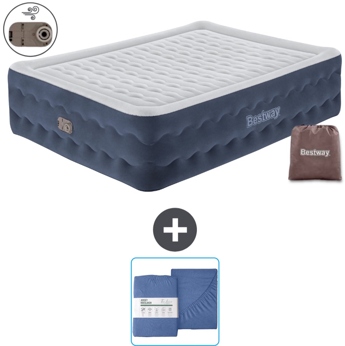 Bestway luchtbed - 2-Persoons - 152 x 203 x 51 cm - Blauw - Inclusief pomp en Hoeslaken